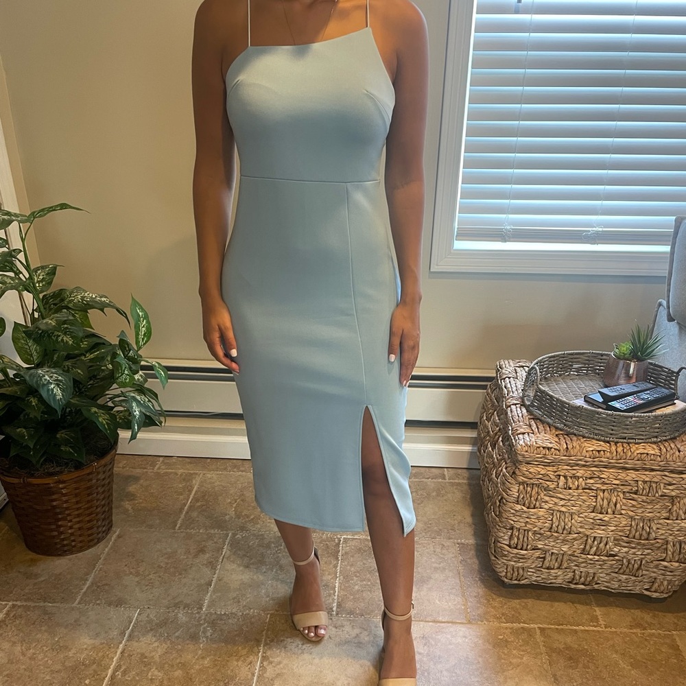 Light blue midi dress with slit
